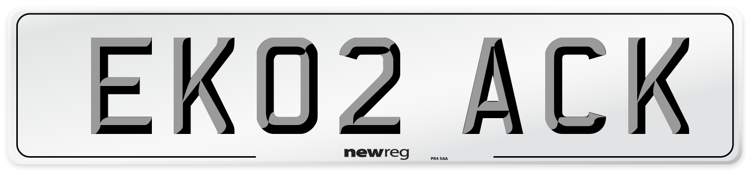 EK02 ACK Number Plate from New Reg